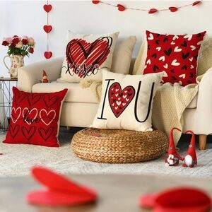 NWOT Love U Valentine Hearts Pillow Covers, Love Wedding for Sofa Couch Set of 4